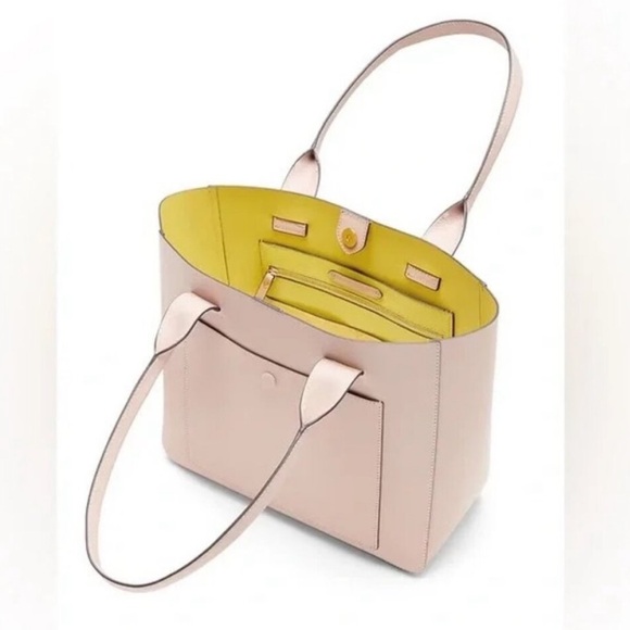 Banana Republic Leather Large East-West Tote in taupe with a lime interior - Picture 2 of 11